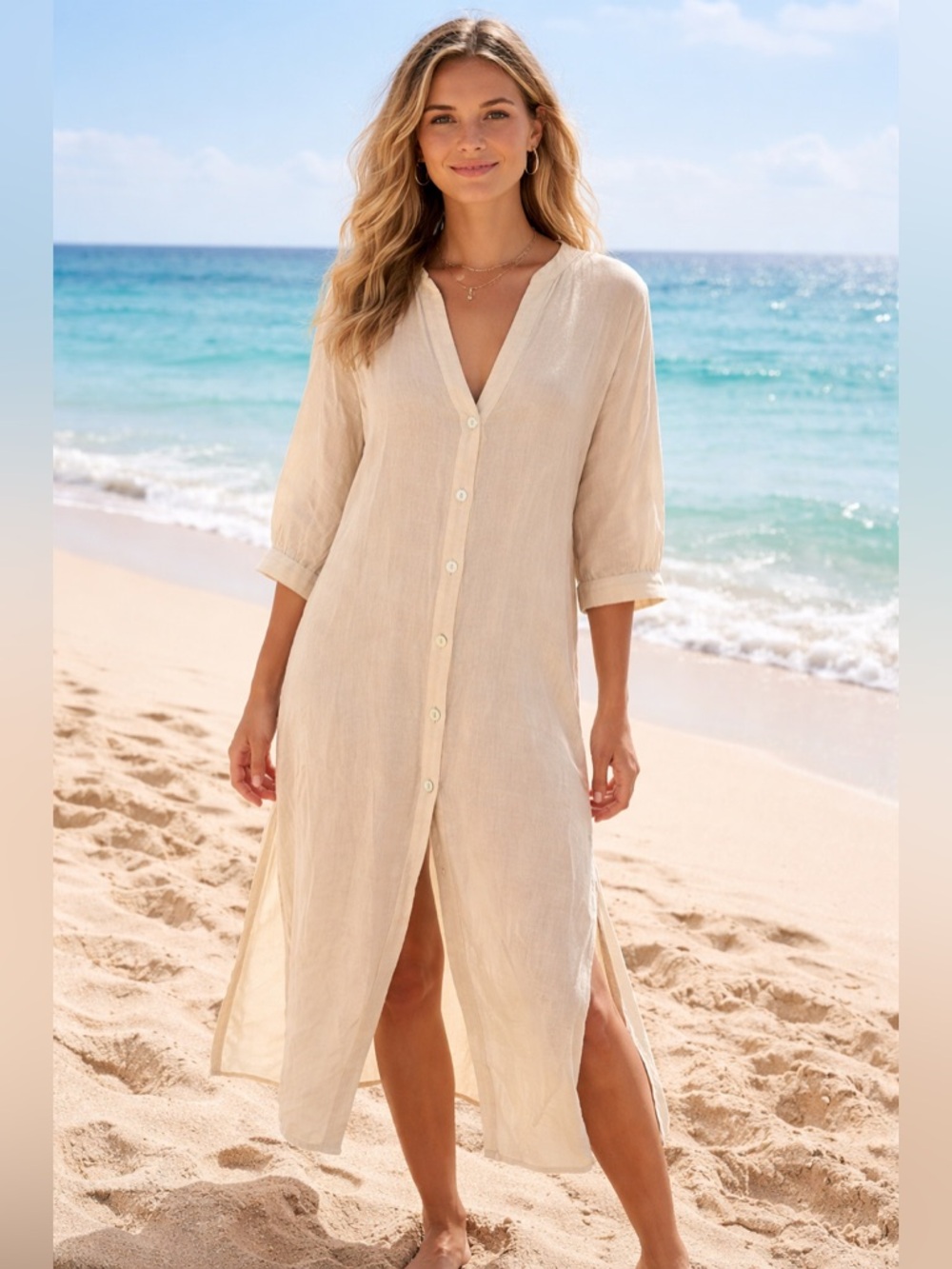 Zara| Linen Button Front Midi Dress